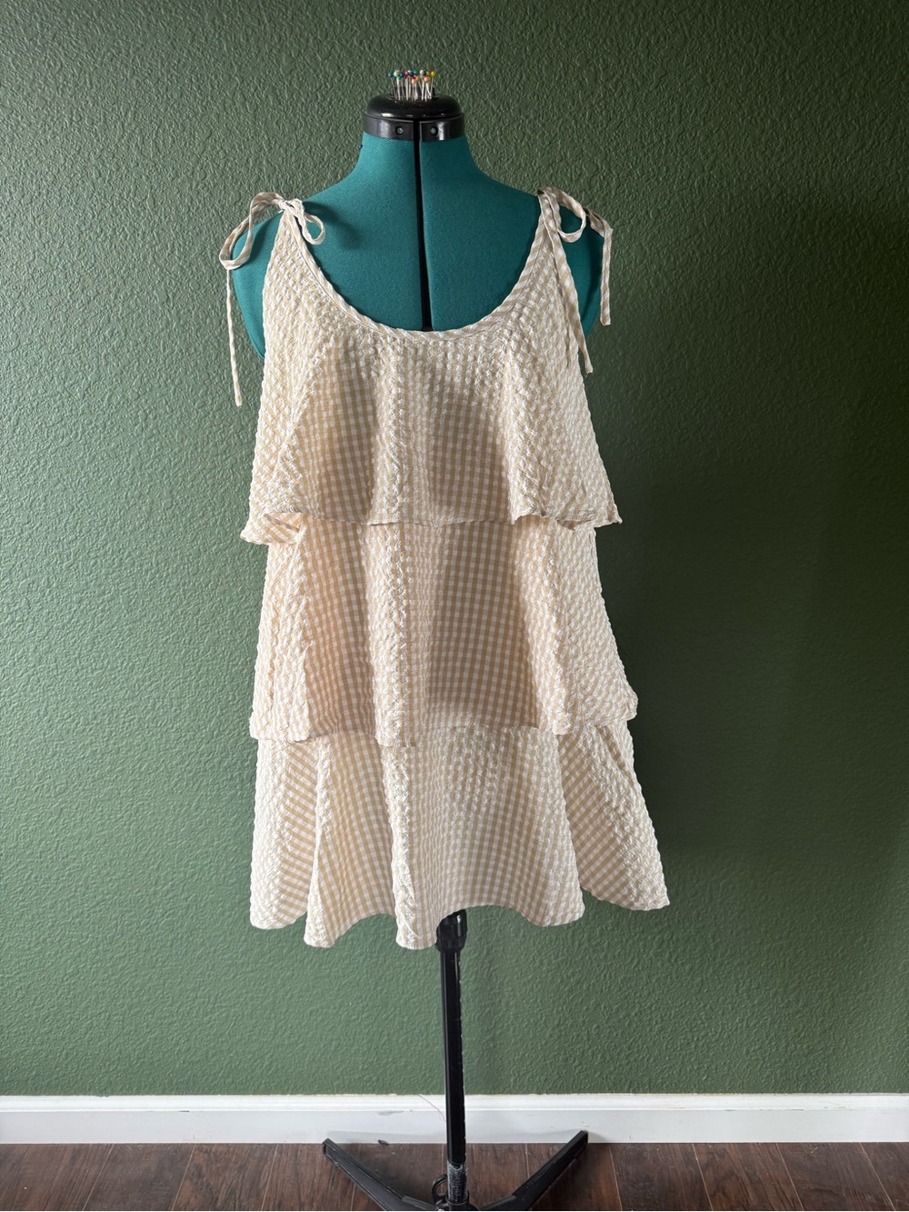 PAZZO Cream Tiered Mini Dress with Tie Straps